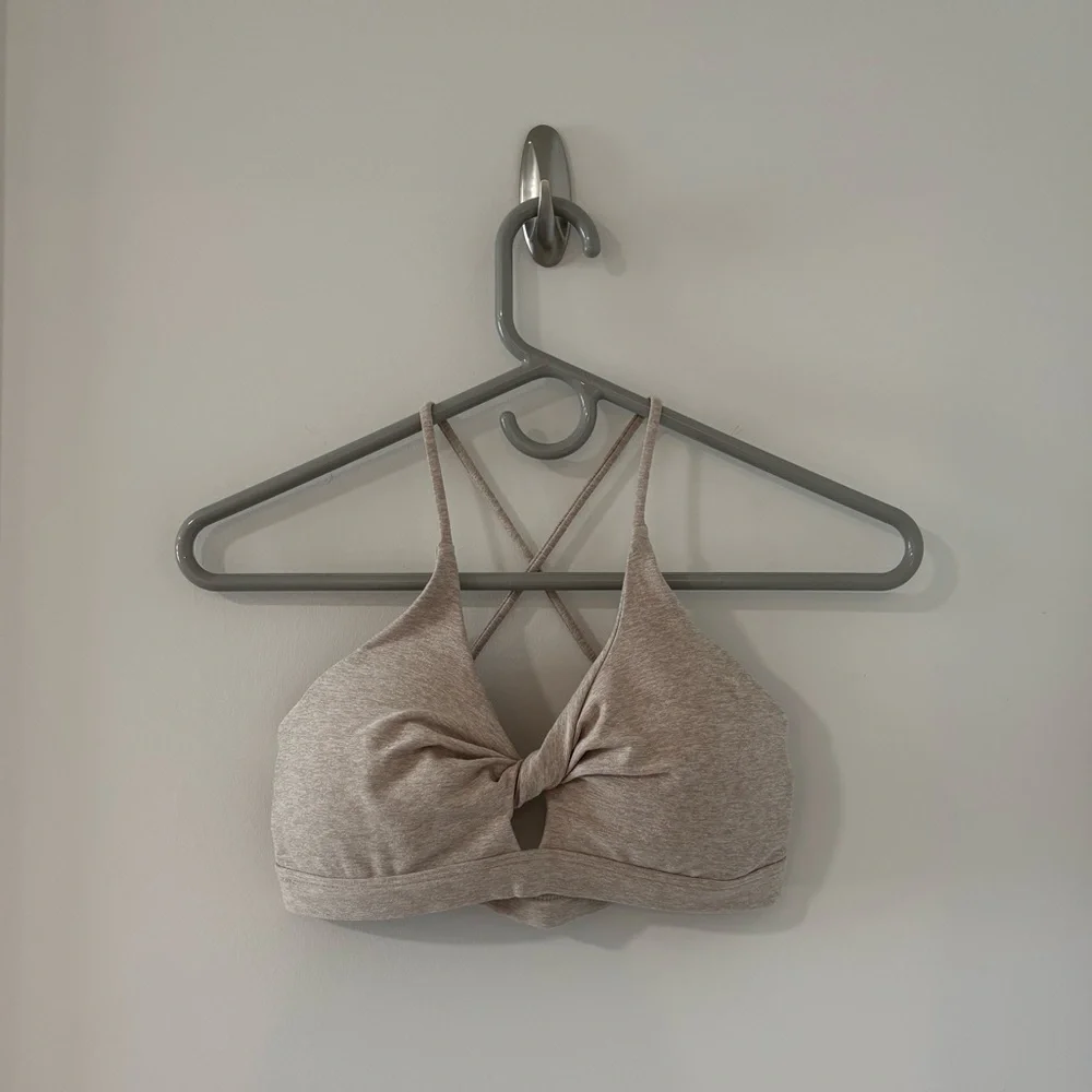 Bombshell Sportswear Beige Twist Front Keyhole Sports Bra - Picture 6 of 7